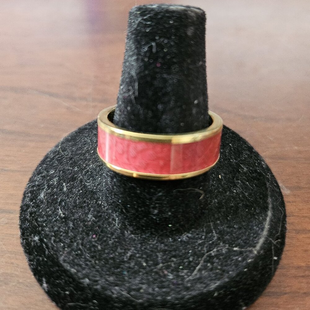 Coach Coral Pink Signature Ring Size 8